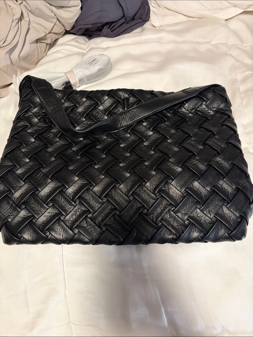 8 Other Reasons Black Woven Leather Shoulder Bag